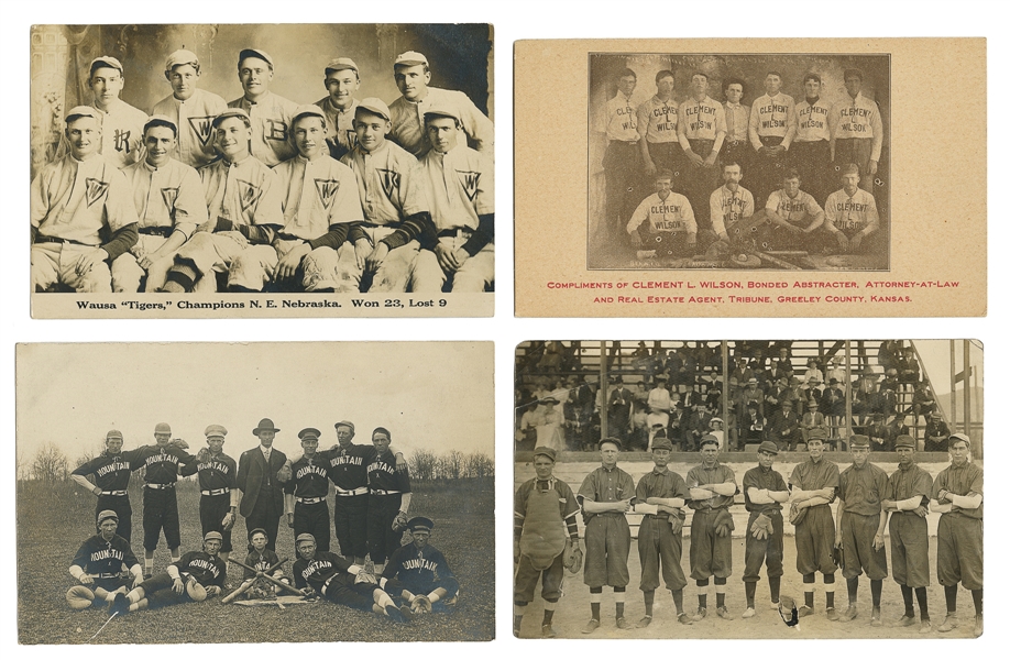  [BASEBALL]. Group of Three Real Photo Postcards and One Pos...