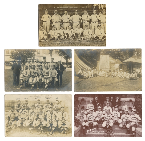  [BASEBALL]. Group of Five Real Photo Postcards of Prairie S...