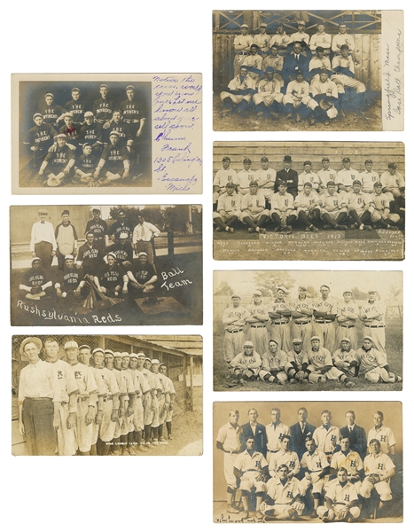  [BASEBALL]. Group of Seven Real Photo Postcards of Minor Le...