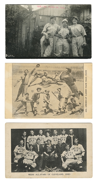  [BASEBALL]. Group of Three Vintage Postcards (Including one...