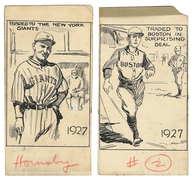  [BASEBALL]. [ORIGINAL ARTWORK]. Group of Two Original Newsp...