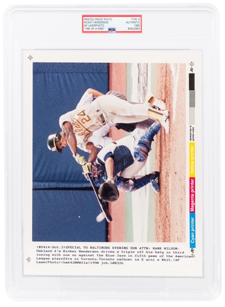  [BASEBALL]. AP Printed Proof Action Photo of Oakland A’s Pl...