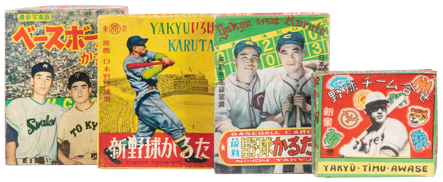  [JAPANESE BASEBALL]. Group of Four Complete Karuta Card Gam...