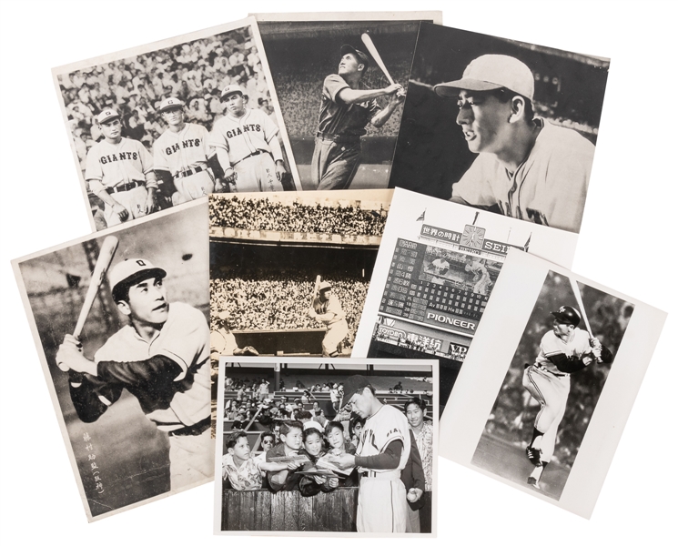  [JAPANESE BASEBALL]. Group of Eight Press Photos of Ballpla...