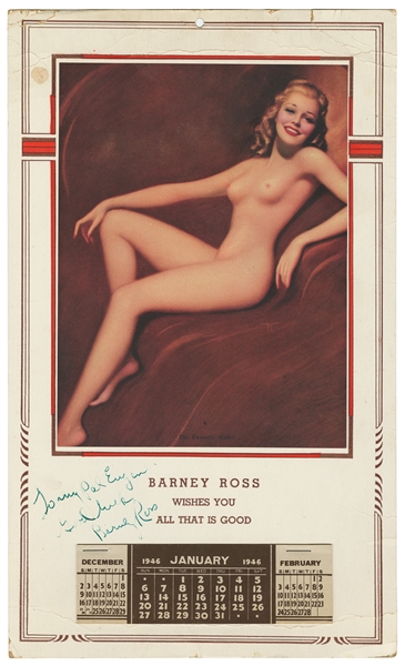  [BOXING]. ROSS, Barney (1909-1967). Pin-Up Calendar Inscrib...