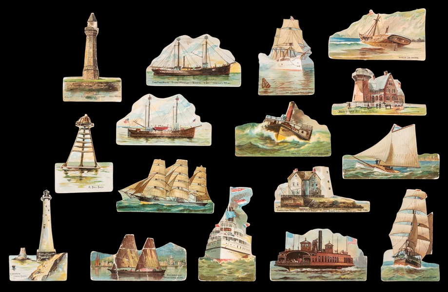  [CIGARETTE CARDS]. A Rare Group of 22 Die-Cut Cards of Ship...