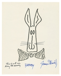  Jimmy Stewart “Harvey” Signed Sketch. Felt-tip sketch of th...