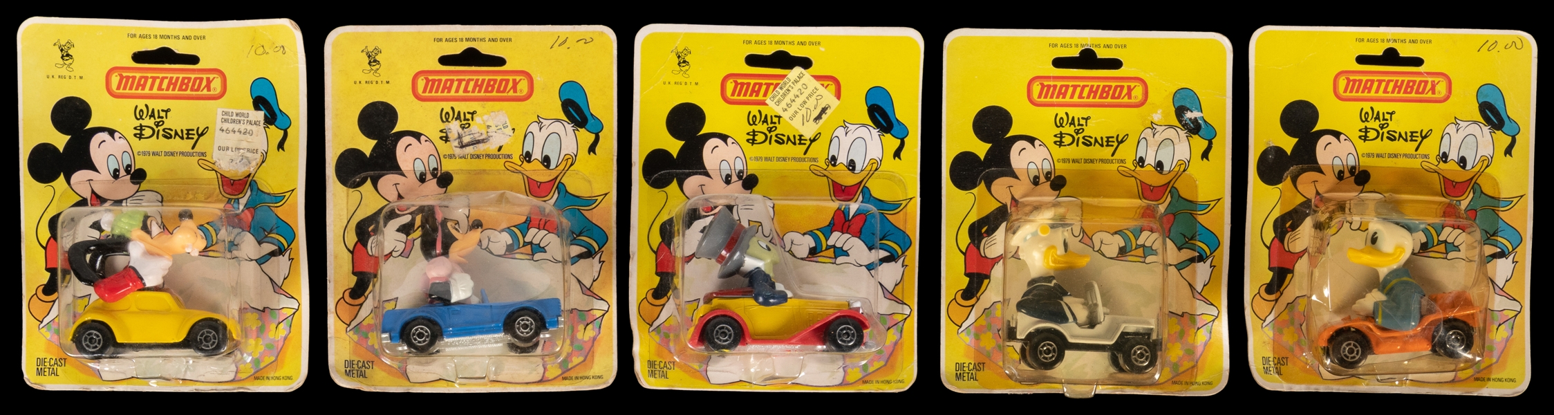  Disney Character Matchbox Cars (5) On Cards and Store Displ...