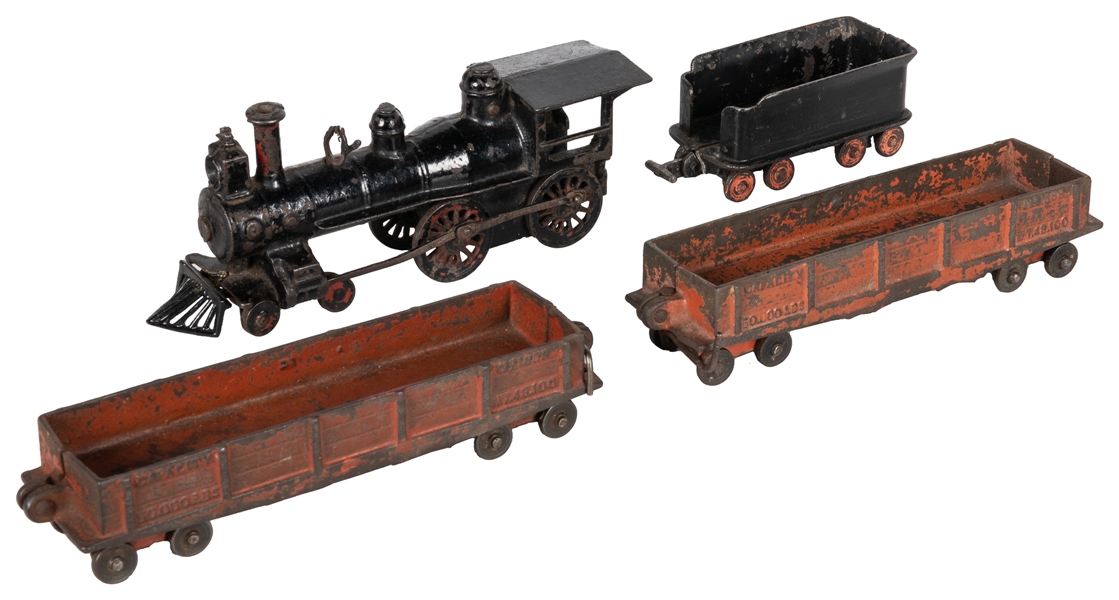  Wilkins Cast Iron Four-Piece Floor Train Set. Circa 1890s. ...