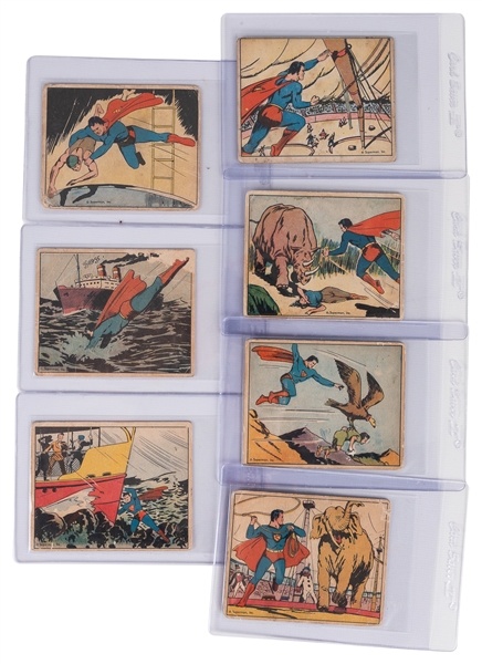  1940 Gum Inc. Superman Trading Cards (7). Includes cards 9,...