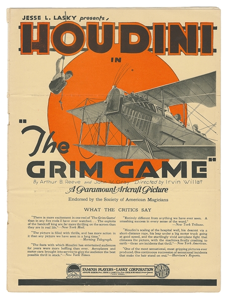  HOUDINI, Harry (Erik Weisz, 1874 – 1926). The Grim Game Pro...