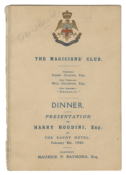  HOUDINI, Harry (Erik Weisz, 1874 – 1926). Signed Magicians’...