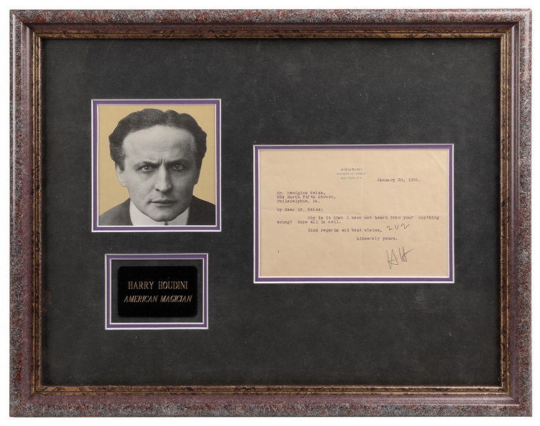  HOUDINI, Harry (Erik Weisz, 1874 – 1926). Houdini Typed Let...