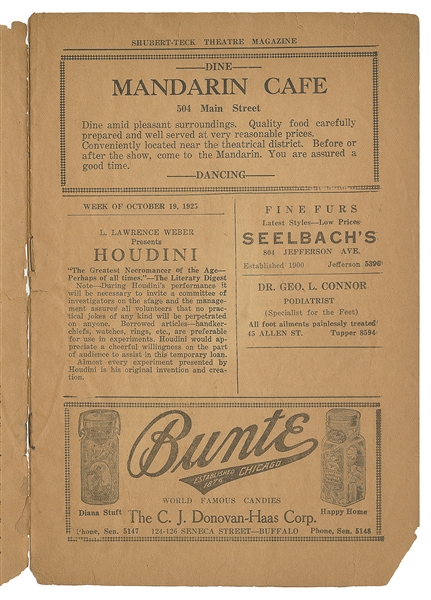  HOUDINI, Harry (Erik Weisz, 1874 – 1926). Houdini Final Tou...