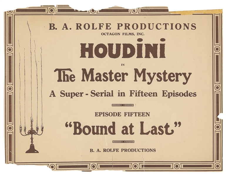  HOUDINI, Harry (Erik Weisz) (1874 – 1926). The Master Myste...