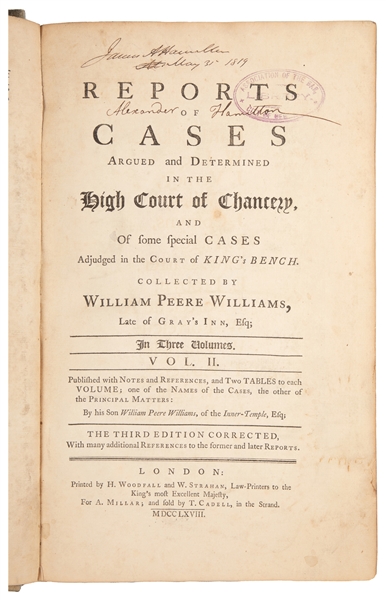  [HAMILTON, Alexander (1757-1804), his copy]. Reports of Cas...