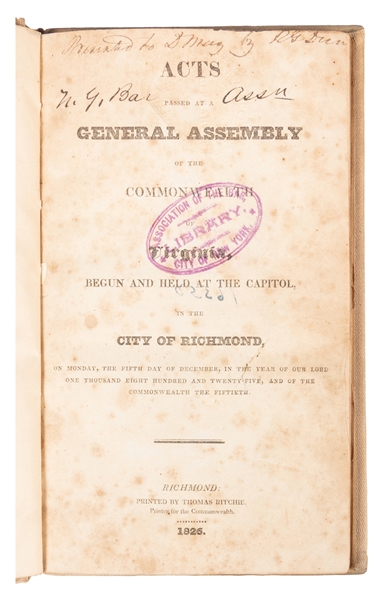  [JEFFERSON, Thomas (1743-1826)]. Acts Passed at a General A...
