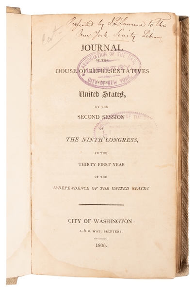  [JEFFERSON, Thomas (1743-1826)]. Journal of the House of Re...