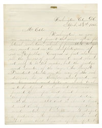 [JOHNSON, Andrew (1808-1875)]. Autograph letter, Washington...