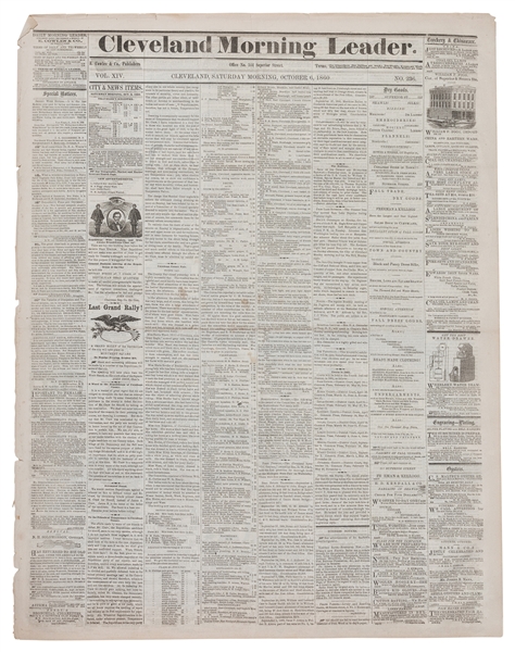  [LINCOLN, Abraham (1809-1865)]. Cleveland Morning Leader. C...