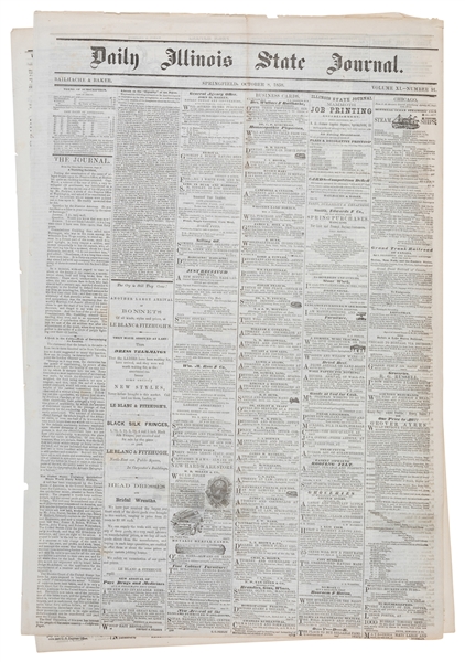  [LINCOLN, Abraham (1809-1865)]. Daily Illinois State Journa...