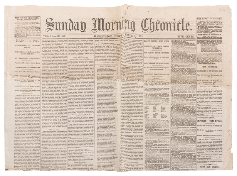  [LINCOLN, Abraham (1809-1865)]. Sunday Morning Chronicle. R...