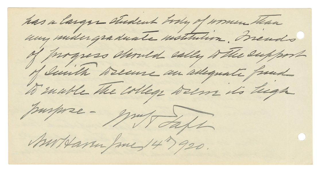  TAFT, William Howard (1857-1930). Autograph Manuscript Sign...