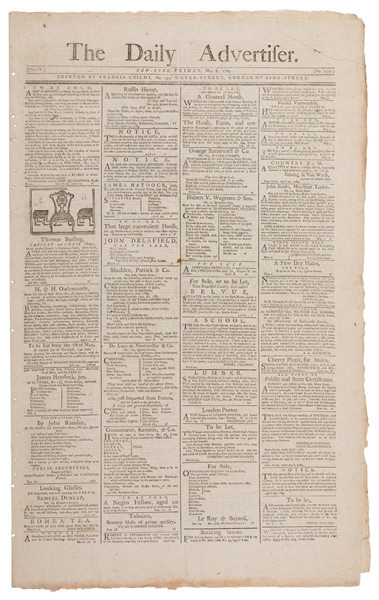  [WASHINGTON, George (1732-1799)]. The Daily Advertiser. Ina...