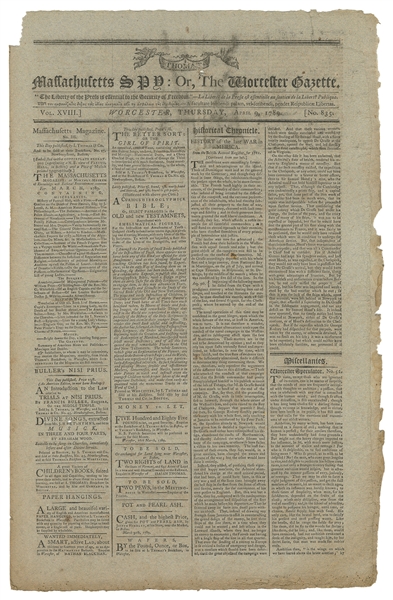  [WASHINGTON, George (1732-1799)]. Thomas’ Massachusetts Spy...