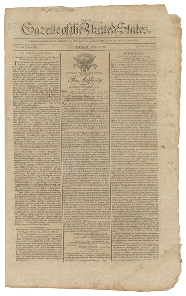  [WASHINGTON, George (1732-1799)]. Gazette of the United Sta...