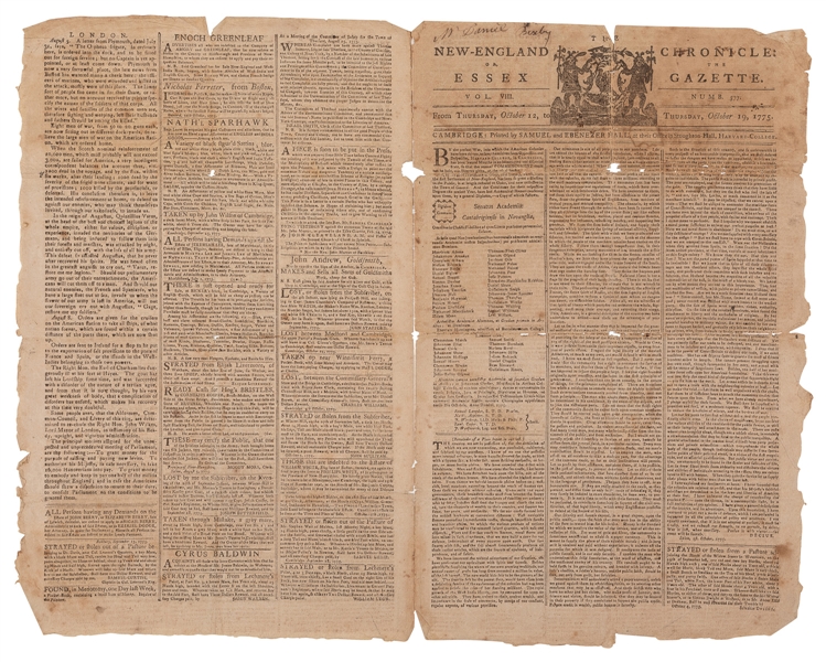  [BATTLES OF LEXINGTON AND CONCORD]. New-England Chronicle; ...