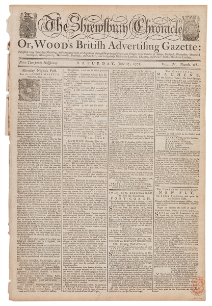  [BATTLE OF LEXINGTON AND CONCORD]. The Shrewsbury Chronicle...