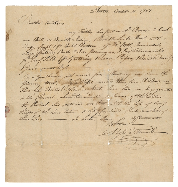  [BATTLE OF YORKTOWN]. TITCOMB, Moses (1746-1830). Autograph...