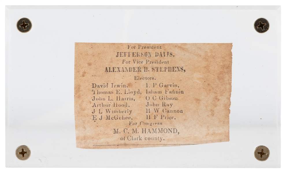  [DAVIS, Jefferson (1808-1889)]. Confederate presidential ti...