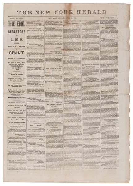  [END OF THE CIVIL WAR]. The New York Herald. Whole No. 10,4...