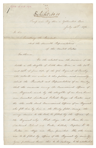  [CUSTER, George Armstrong (1839-1876)]. Manuscript document...