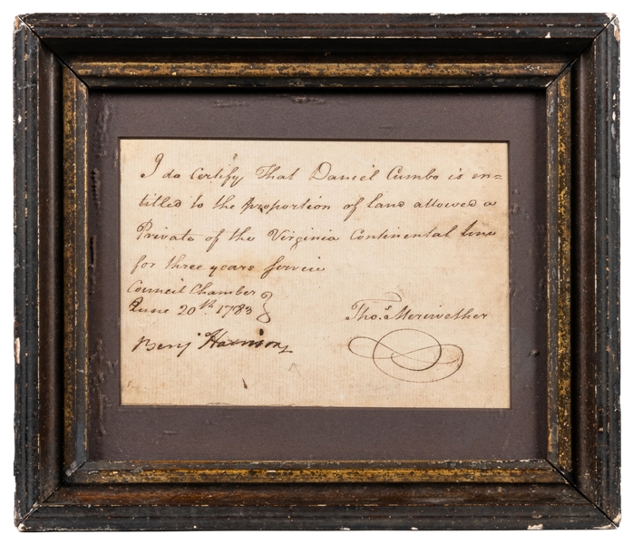  HARRISON, Benjamin (1726-1791). Document signed (“Benj Harr...