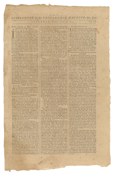  [LIBERTY POLE]. Supplement to the Providence Gazette. Attem...