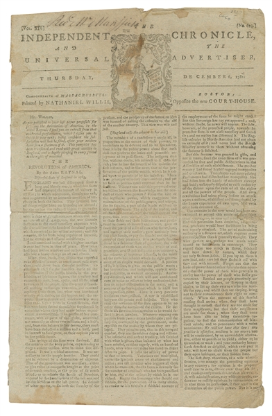  [REVERE, Paul (1735-1818)]. The Independent Chronicle, and ...