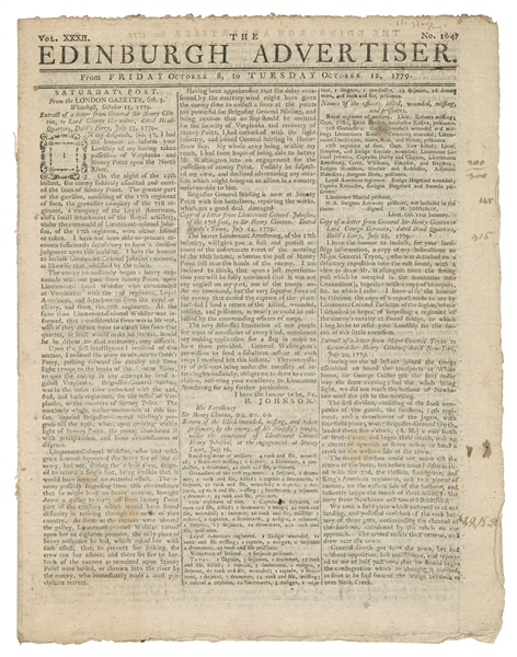  [REVOLUTIONARY WAR]. The Edinburgh Advertiser. Anthony Wayn...