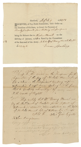  [REVOLUTIONARY WAR]. Two Documents Related to the Pay of th...