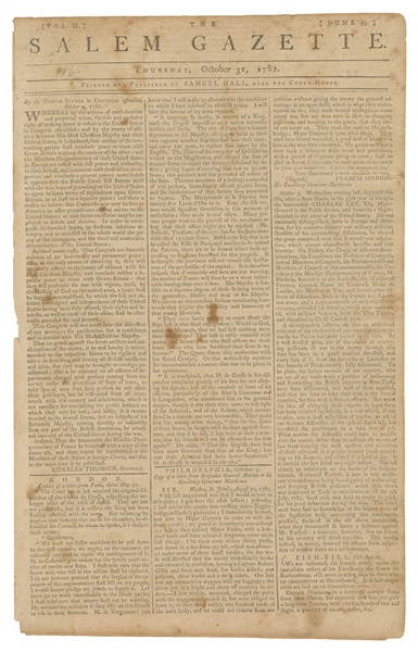  [REVOLUTIONARY WAR]. The Salem Gazette. Nearing the end of ...