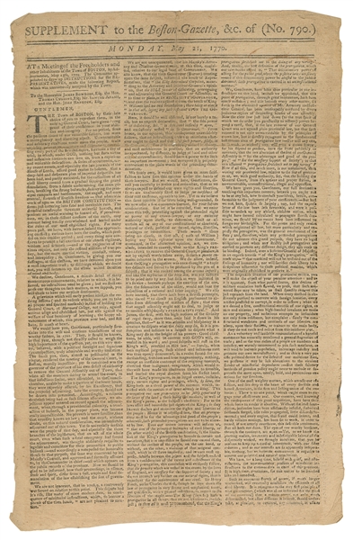  [REVOLUTIONARY WAR]. Supplement to the Boston-Gazette, &c. ...