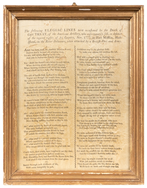  [REVOLUTIONARY WAR]. A Silk Broadside Elegy for the Death o...