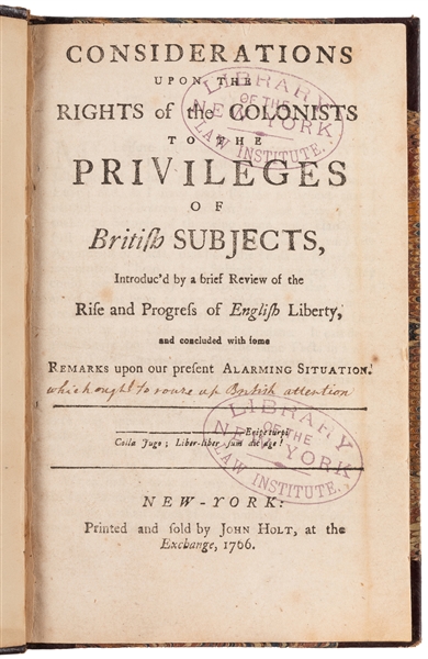  [STAMP ACT]. -- [BARRÉ, Isaac (1726-1802), his copy]. Consi...