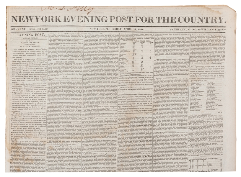  [TEXAS]. New York Evening Post for the Country. The Texas R...