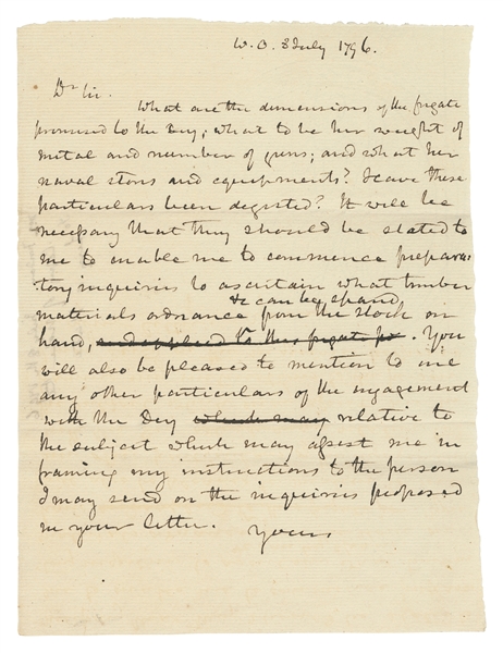  [U.S. NAVY]. MCHENRY, James (1753-1816). Autograph letter, ...