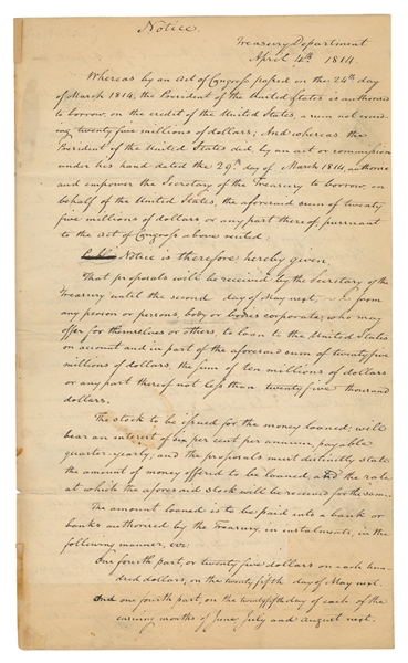  [WAR OF 1812]. CAMPBELL, George W. (1769-1848). Manuscript ...