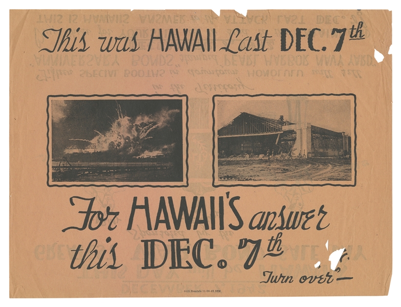  [PEARL HARBOR]. An illustrated handbill commemorating the f...