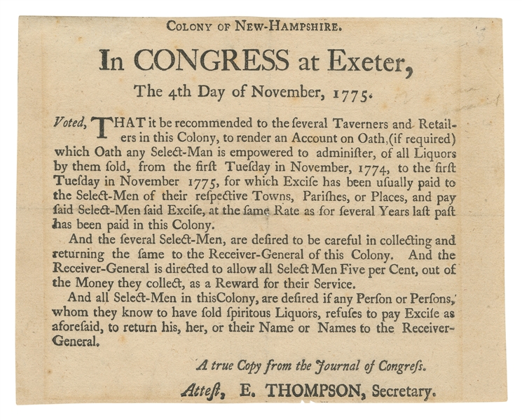  [AMERICAN COLONIES]. Colony of New-Hampshire. In Congress a...